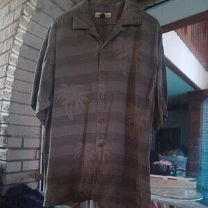 Tommy Bahama Men's Short Sleeve Button-Up Shirt 100% Silk Gray & Tan Medium